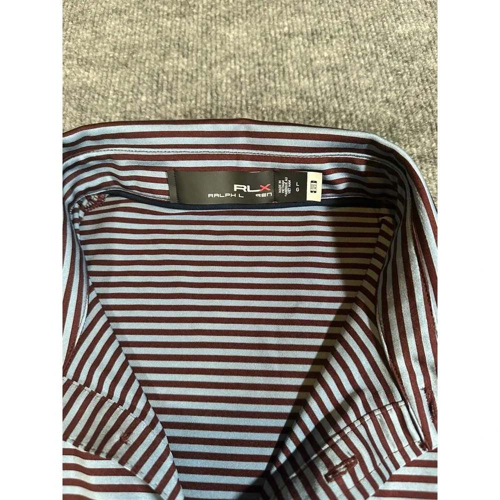 RLX Ralph Lauren Men's Large Blue Red Striped Performance Polo Shirt Golf